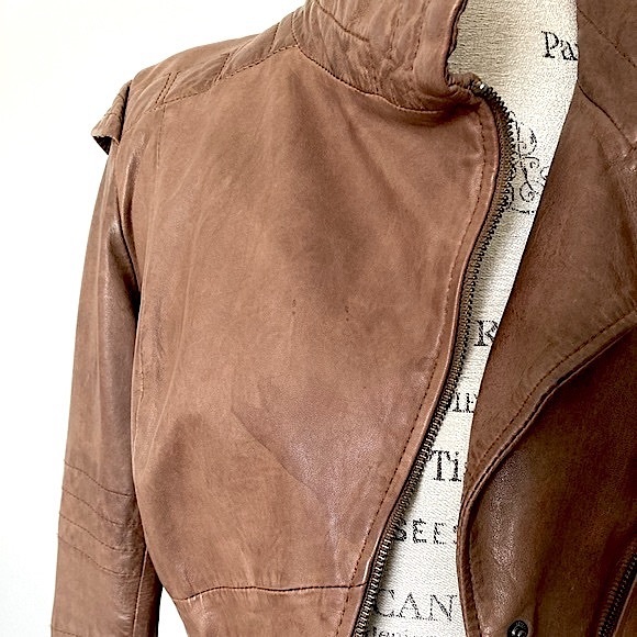DANIER Women’s Size XS Genuine Leather Cognac/Brown Biker Jacket - Picture 7 of 15